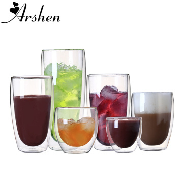 Arshen 80/250/350/450/650 ML Double Wall Glass Clear Handmade Heat Resistant Tea Drink Cups Healthy Drink Mug Coffee Insulated