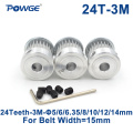 POWGE 3pcs 24 Teeth HTD 3M Timing Pulley Bore 5/6/6.35/8/10/12/14mm for Width 15mm 3M Synchronous belt pulley HTD3M 24T 24Teeth