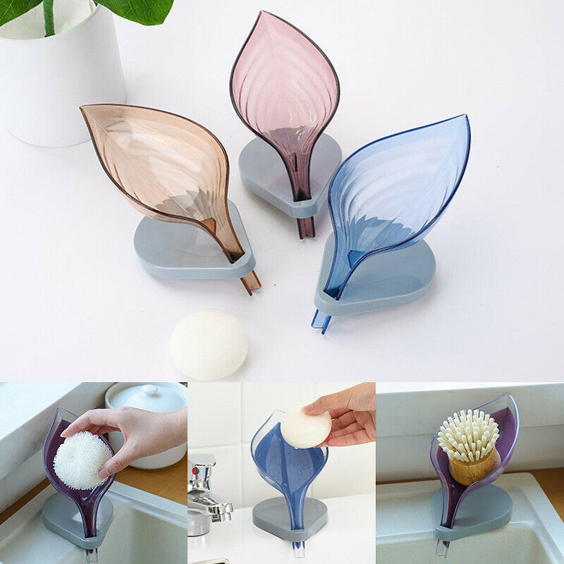 Creative Leaf Shape Plastic Drain Soap Dish Box Portable Kitchen Sink Storage UK
