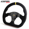 Racing Drift Flat Steering Wheel 330mm 13Inch Suede Leather Black Stitching Steering Wheel Fit Car and Simulation Racing PC Game