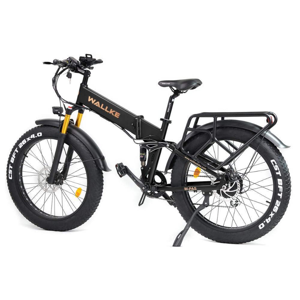 W WALLKE 750W Folding Electric Bikes for Adults 48V 14AH Lithium Battery Ebike Full Suspension 26 Inch Fat tire Electric Bicycle