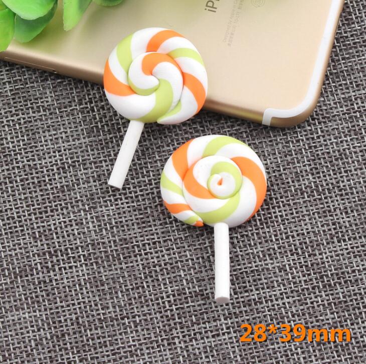 10 pcs/lot Beauty Kawaii Rainbow Lollipop Candy Polymer Clay Cabochons Flatback For DIY Jewelry Decoration