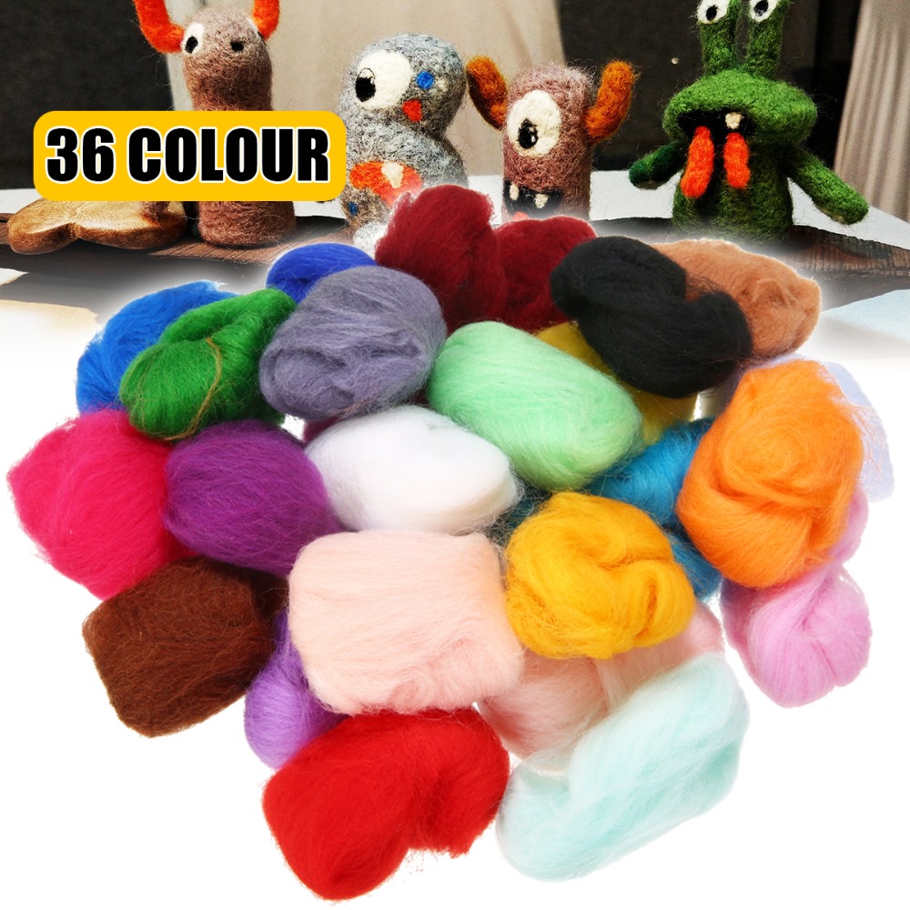 36 Colors 3g Felting Wool Fiber Wool Felt Starter Kit For Needle Felting Roving Dyed Spinning Wet Felting Fiber For DIY Crafts