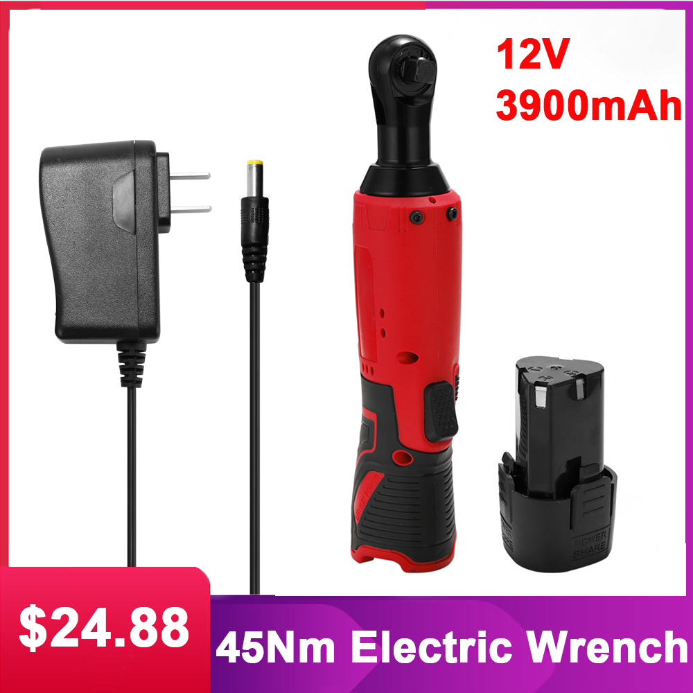 Electric Wrench 3/8" Cordless Ratchet Wrench set 12V Rechargeable Scaffolding 45N.m Right Angle Wrench Tool with Battery Charger