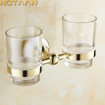 Gold Color Tumbler Holders Double Glass Cup Holders Wall-mount Toothbrush Tooth Cup Holders Bathroom Accessories Fittings