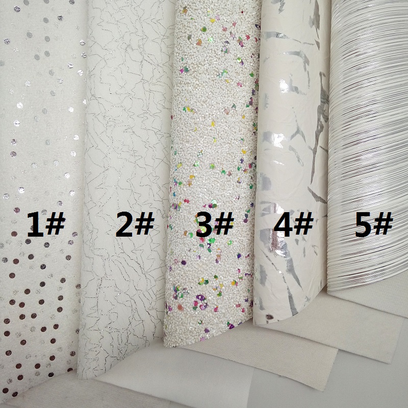 White Chunky Glitter leather, Metallic Synthetic Leather Fabric, Faux Leather For Bow A4 21x29CM Twinkling Ming KM144