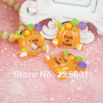 Kawaii Flatback DIY Resin Halloween Trick or Treat Pumpkin Candy Food Bag Basket Cabochons Flat Back Scrapbooking Crafts:25*30mm