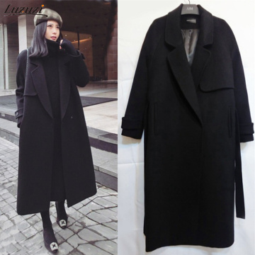 Luzuzi Autumn Winter New Women's Casual Wool Blend Trench Coat Oversize Long Coat with belt Women Wool Coat Cashmere Outerwear