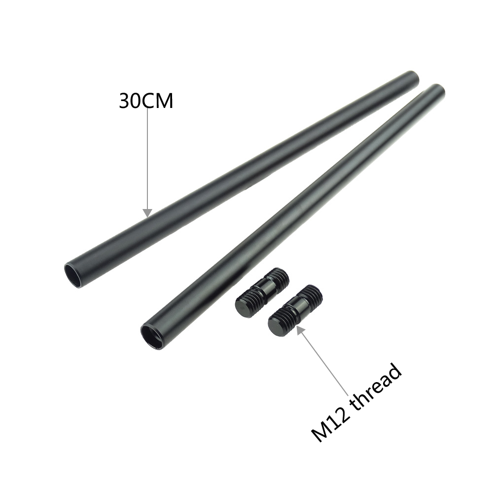 2PCS 30cm / 11.8 inch Long 15mm Rods with M12 Thread Rod connections Screw for DSLR Rods System Camera Rail Support Rods - 215