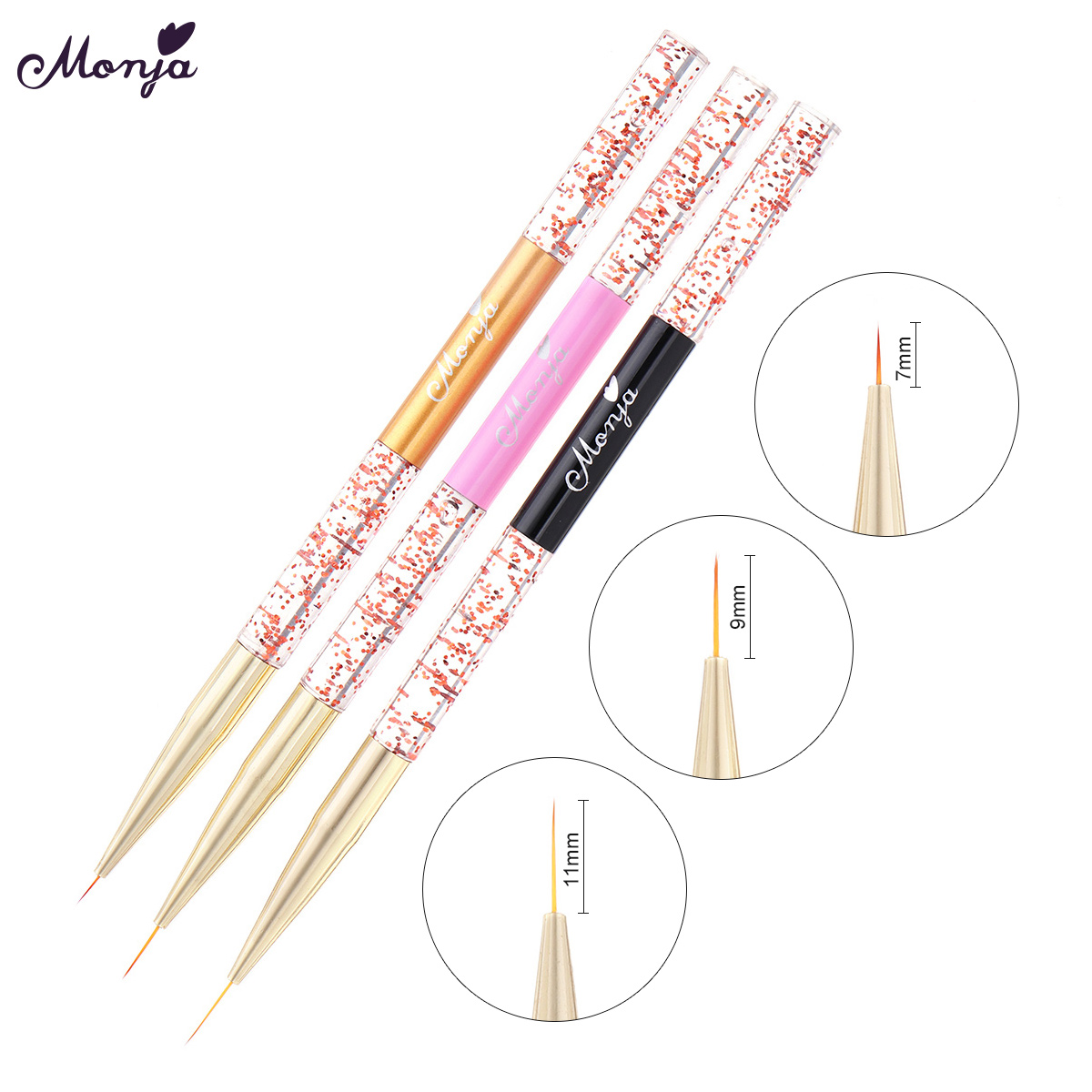 Monja 3 Pcs Nail Art Acrylic Liner Painting Brush French Lines Stripes Grid Pattern Drawing Pen 3D DIY Tips Manicure Tools