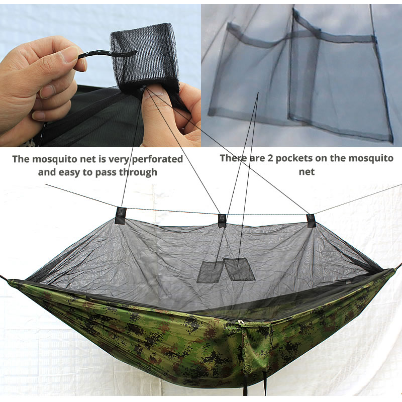 Outdoors Camping Hammock With Mosquito Net RipStop Nylon Lightweight Bug Free Hiking Backpacking Portable Double Reversible