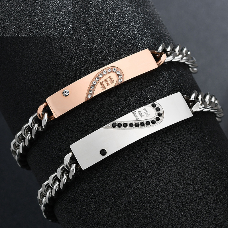couple identification 2 pieces of titanium zircon LOVE matching creative stainless steel lover bracelet Valentine's Day gift