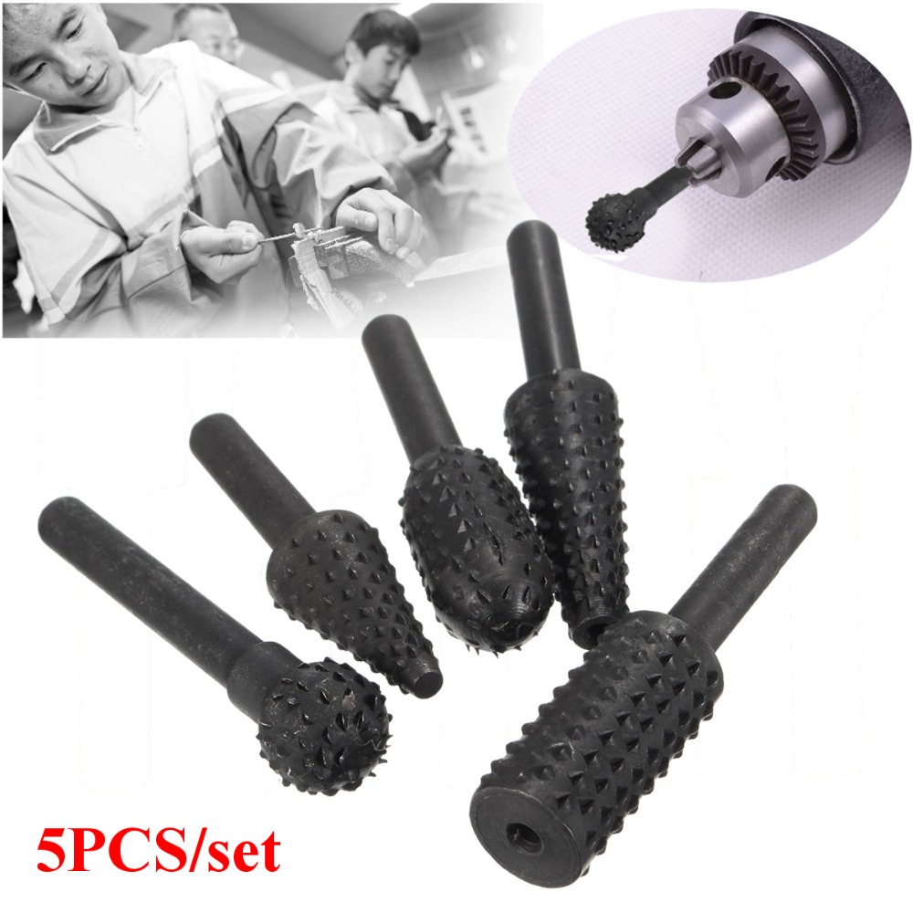 5pcs 6mm Wood Rasp File Drill Bits Wood Carving 6.3mm Shank Burr Rotary Files Set Rotary Rasp Set for Woodworking