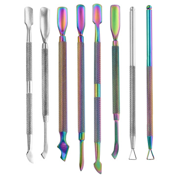 Rainbow Stainless Steel Nail Cuticle Pusher Tweezer UV Gel Polish Dead Skin Push Remover Nail File Manicure Art Tool 1PCS