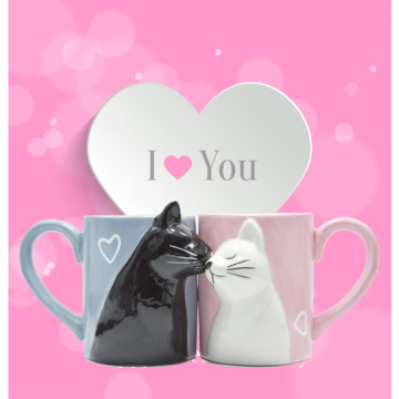 2pcs 3D cat cup stereo cat couple ceramic mug pink and blue cat kiss cat to mugs Valentine's Day gift marriage housewarming