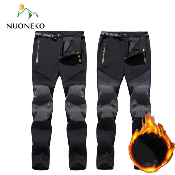 NUONEKO New Men's Winter Hiking Pants Men Warm Fleece Softshell Waterproof Windproof Trousers Outdoor Trekking Skiing Pants PM44