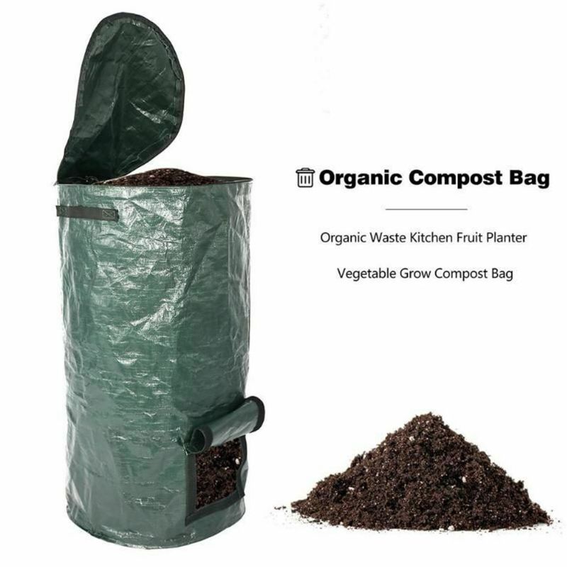 Collapsible Garden Yard Compost Bag with Lid Environmental Organic Ferment Waste Collector Refuse Sacks Composter