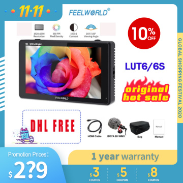 FEELWORLD LUT6 6 Inch 2600nits HDR 3D LUT Touch Screen on Camera Field DSLR Monitor with Waveform VectorScope for Youtube Live
