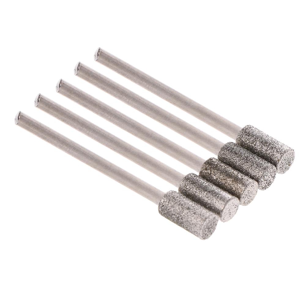 5PCS Diamond Coated Cylindrical Burr 4mm Chainsaw Sharpener Stone File Chain Saw Sharpening Carving Grinding Tools