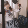 [Kawano] White Gray Summer Navy Sailor Suit Tops Skirts JK High School Uniform Class Uniform Students Cloth