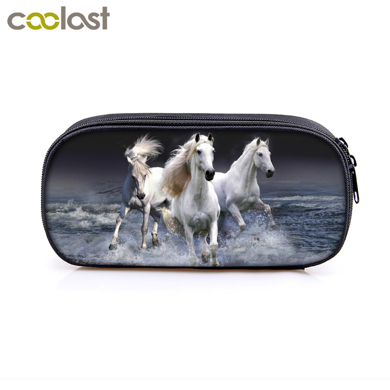 elegant animal horse / pony print Cosmetic Cases pencil bag women makeup bags boys girls pencil box kdis school supplies gift