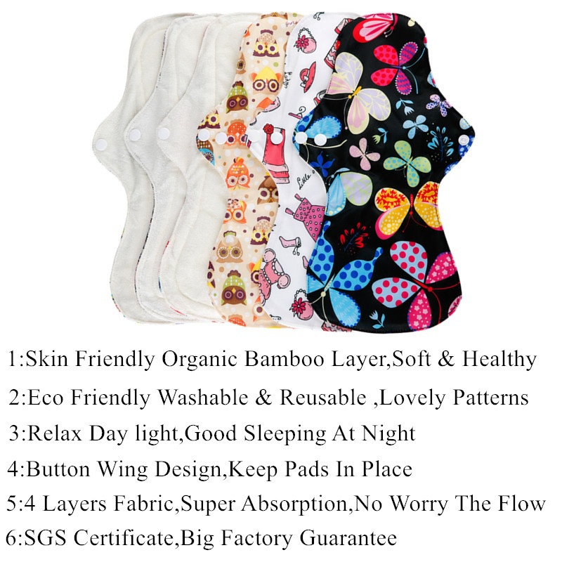 [simfamily] 10pcs Reusable Pads organic Bamboo Fiber menstrual pads sanitary pads lady cloth pads Washable Panty Health Feminine