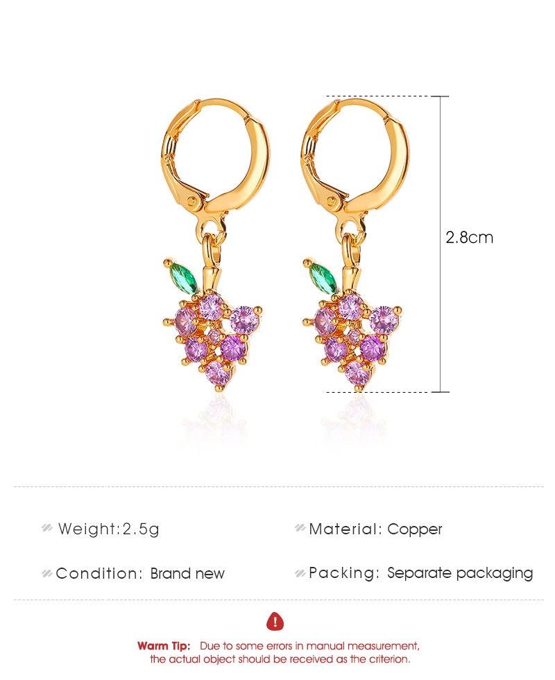 Korean Sweet Fresh Fruit Earrings Women Crystal Grape Apple Drop Earrings Charm Cute Zircon Earrings Jewelry Brincos Gift