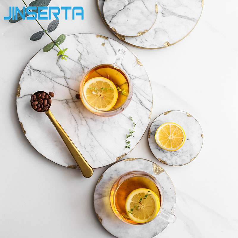 JINSERTA Marble Serving Tray Jewelry Display Plate Cosmetic Organizer Dessert Fruit Snack Plate Tea Coffee Milk Decorative Tray