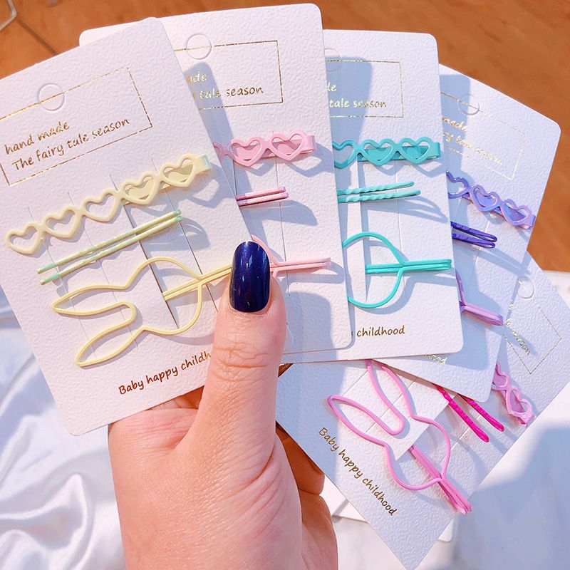 4pcs/Set Candy Color Hairpins Barrettes Rabbit Shape Beautiful Cute Hair Clips Heart Headwear Women Lady Hair Accessories New