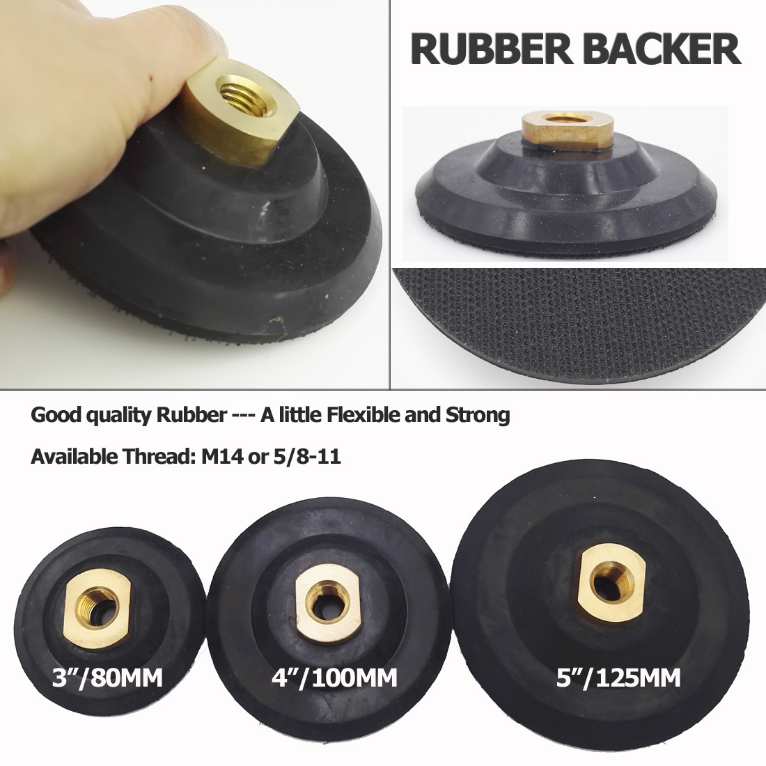 2pcs/pk 4 Inches 100mm Rubber Based Back Pad for Diamond Polishing Pads with 5/8-11 Thread Sanding Grinding Discs Polisher