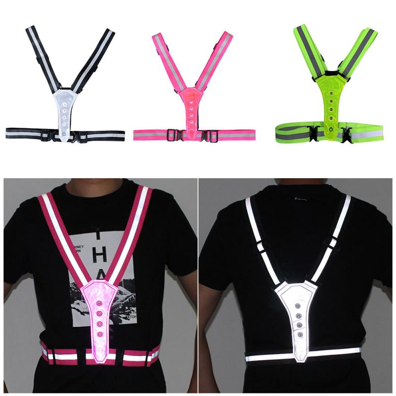 Y-shaped Highlight Reflective Straps Night Running Riding Clothing Vest Adjustable Safety Vest Elastic Band LED Illuminated Vest