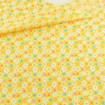 New Arrivals Art Work Orange and Green Flowers Design Yellow Color Sewing Tissue for Doll's Clothes Crafts Printed Cotton Fabric
