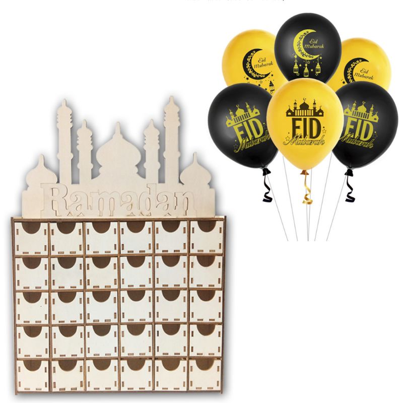 Wood Eid Mubarak Ramadan Advent Calendar Countdown Drawer Muslim Islamic Castle H55A