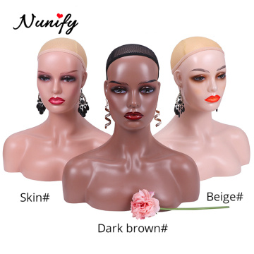 Beige Black Two Colors Skin Mannequin Head With Shoulders Hat Glasses Wig Display Stand With Ear Holes Nunify Supply Female Head