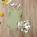 0-24M Newborn Infant Baby Girls Clothes Ruffle Sleeve Romper Floral Shorts Outfit