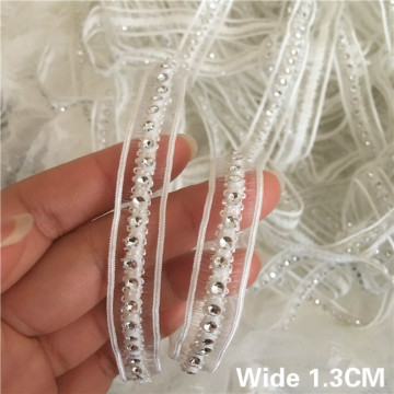 1.3CM Wide Stylish Glitter Rhinestones Beaded Splice Lace Applique Collar Ribbon Prom Dress DIY Crafts Guipure Sewing Supplies