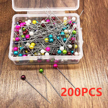 200PCS/Set Round Pearl Head Sewing Pin With Box Wedding Dressmaking Pins Fixed Corsage Florists Sewing Supplies Hand Craft Tools