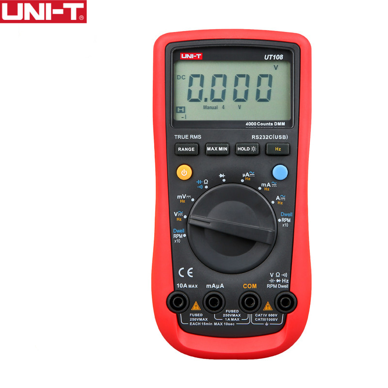 UNI-T UT108 Handheld Automotive Multipurpose Meters Auto Range Multimeter USB PC Connect AC DC V/A Ohm