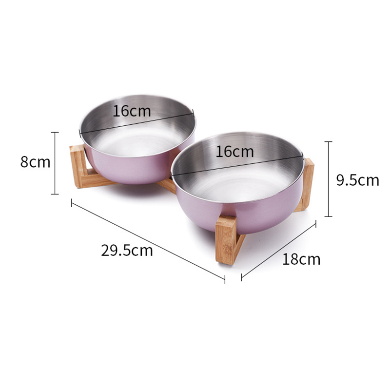 Stainless Steel Cat Dog Bowl with Wood Stand Pet Food and Water Dish Bowl for Cat Dogs Food Feeding Feeder Puppy Feeder Supplies