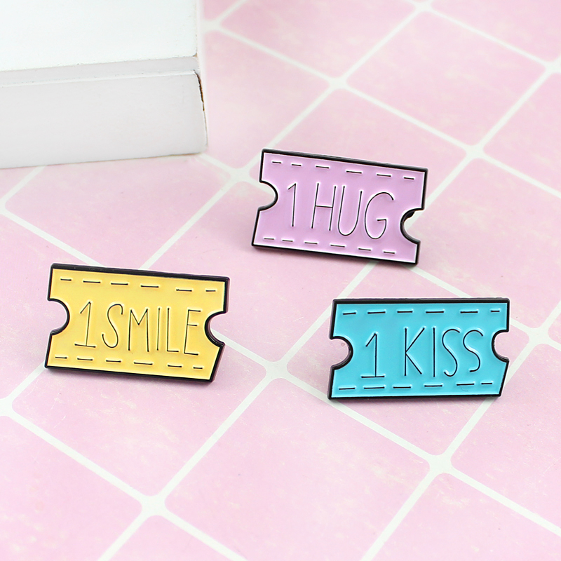 Tickets Enamel Pins 1 Hug 1 Smile 1 Kiss Brooches Cute Sweet Romantic Gifts For Girlfriend Lapel pins Badges For Lover