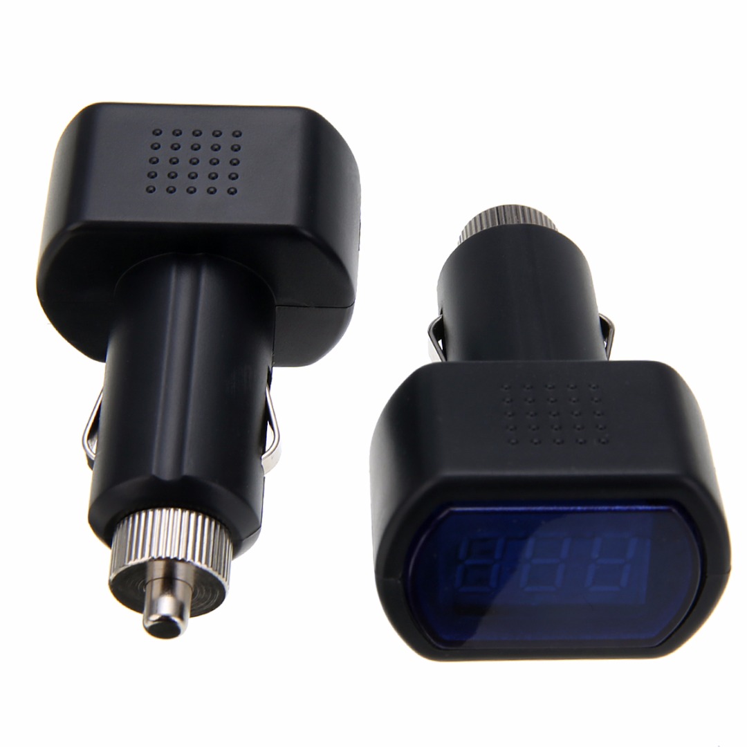 2pcs DC 12V 24V LED Auto Car Battery Volt Voltage Meter Gauge Cigar Lighter Plug Black