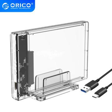 ORICO 2.5 inch Transparent Hard Drive Enclosure with Stand USB 3.0 Cable HDD Case USB C Hard Drive Case Support 10Gbps UASP 4TB