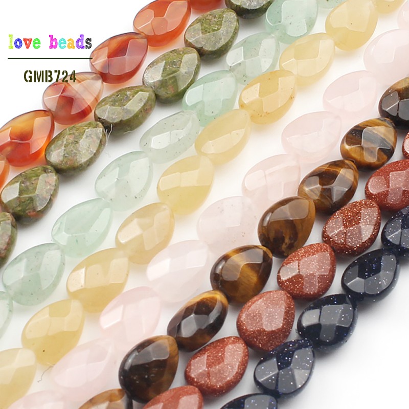 Natural Faceted Water Drop Black Agates Sandstone Stone Beads 8*11mm Jewelry Making 18pcs Beads