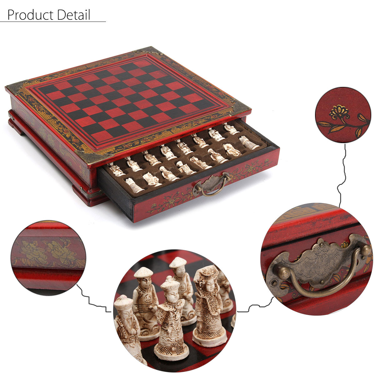 32Pcs/Set Wood Chess Chinese Retro Terracotta Chessman Chess Wood Do old Carving Resin Chessman Birthday Christmas Gift