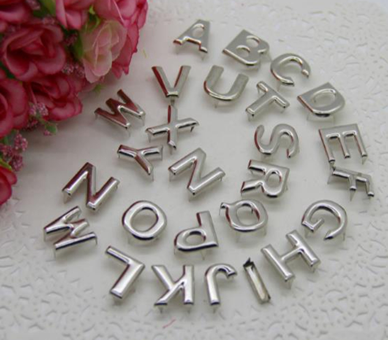 A-Z Letters Silver Alphabet Nailhead Claws Garment Rivet Stud For Name Card Bag Hat Leather Craft Shoe Jeans Chocker Accessories