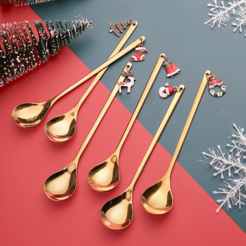 6Pcs Christmas Spoon Set Gold Silver Cute Coffee Tea Dessert Spoon Stainless Steel Spoon Home Kitchen Tableware For Xmas Gift