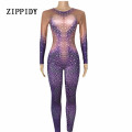 Purple Crystals Printed Snake Jumpsuit Party Stage Wear Sexy Rompers Costume Women's Performance Party Celebrate Bodysuit Outfit