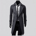 4# Winter Slim Stylish Trench Coat Double Breasted Long Jacket Parka Casual long men's woolen fleece warm windbreaker jacket