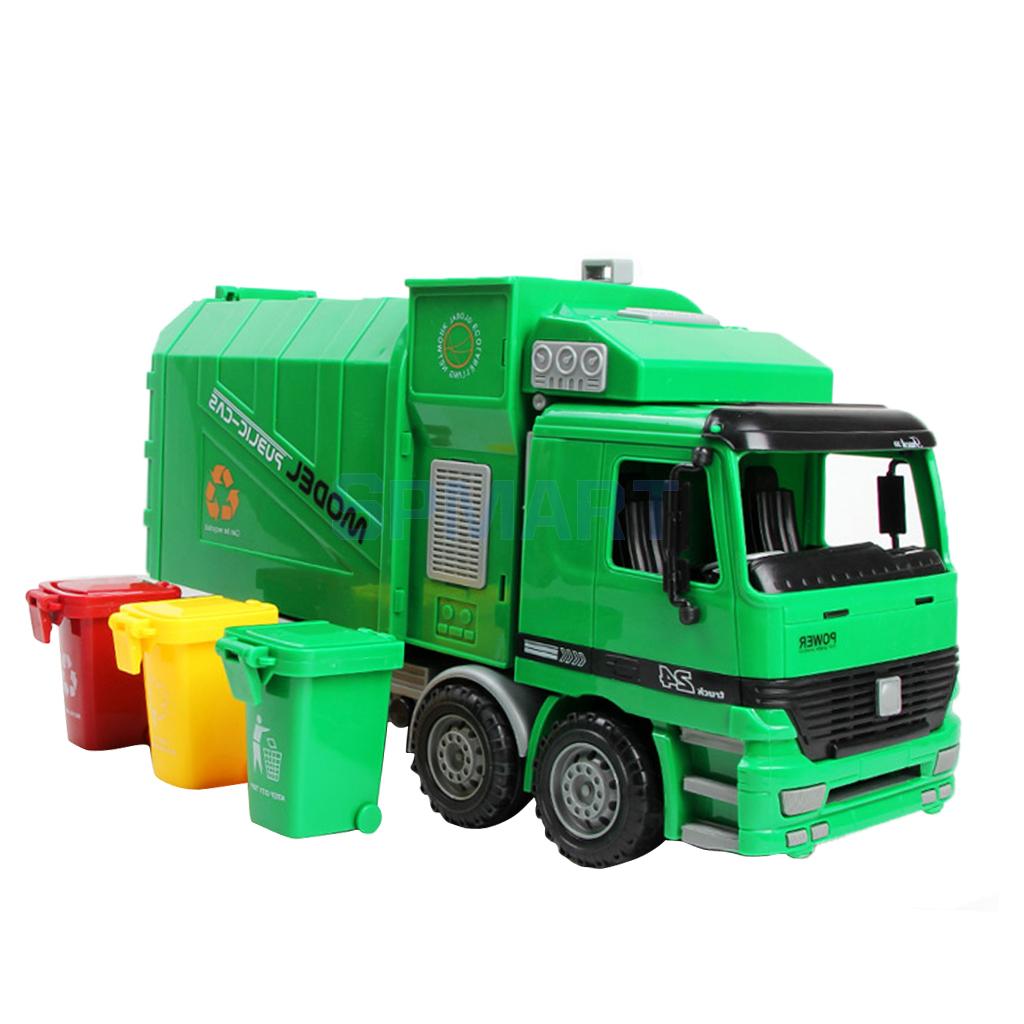 MagiDeal 1:22 Kids Children Toddler Super Large Die Cast Pull Back Sanitation Garbage Truck Model Cool Toy Xmas Gift Green