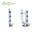SANTUZZA 925 Sterling Silver Fashion Jewelry Set For Women Blue Nano Cubic Zirconia Ring Earrings Set Trendy Fine Jewelry Gift